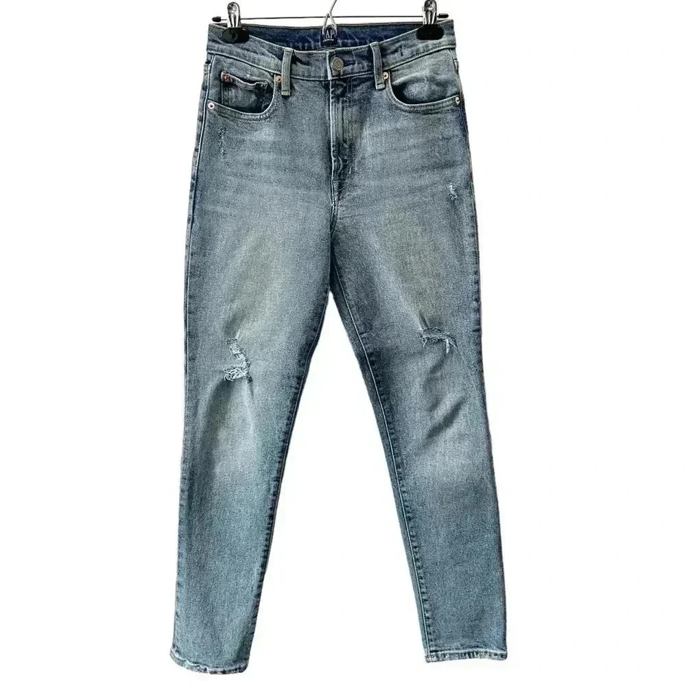 GAP High Rise True Skinny Ankle Jeans Distressed Denim Stretch Blue Size 25 - Picture 2 of 13